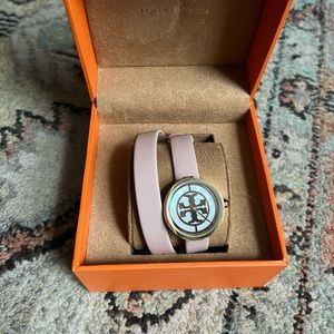 Tory Burch pink leather wrap watch